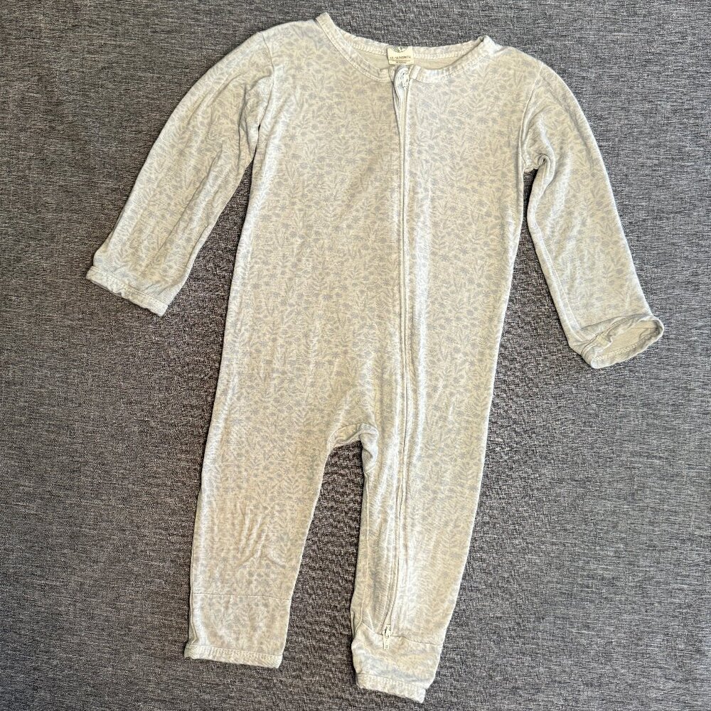 LARKSPUR Baby Romper - Long sleeve - 12 - 18 mo - Gray on gray floral